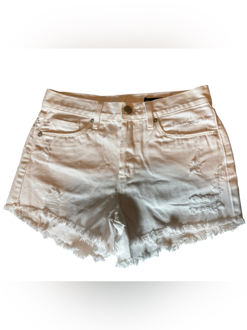 Blank NYC White Distressed Frayed-Hem Denim Shorts